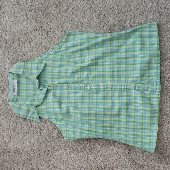 PARFAIT SUMMER PLAID HALTER TOP IN PASTEL COLORS OF BLUE YELLOW AND GREEN - Picture 4 of 6